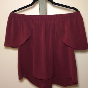 Burgundy, flowing, off the shoulder top.